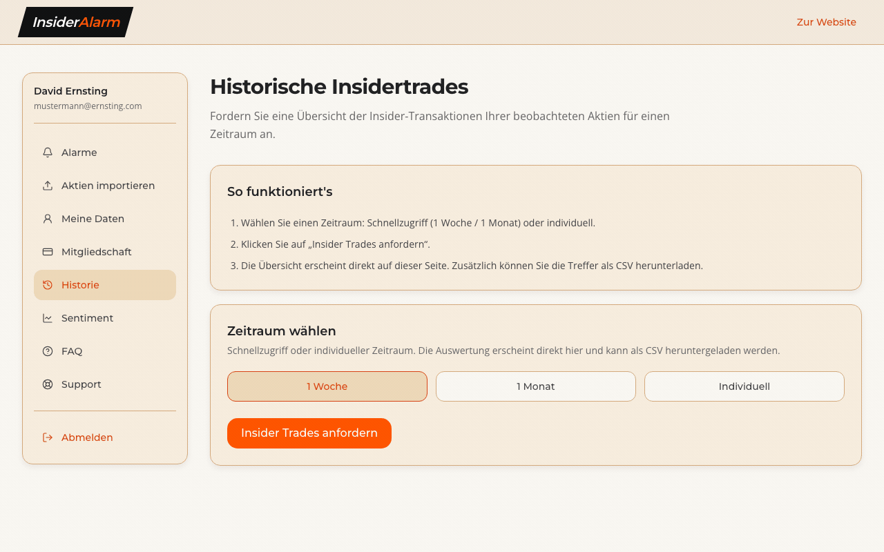 Individuellen Zeitraum wählen und CSV herunterladen